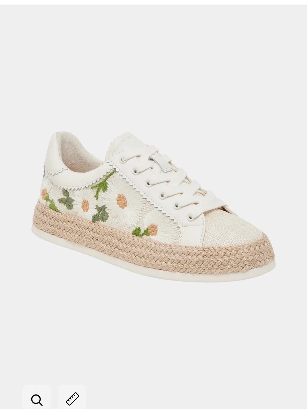 Dolce Vita White Espadrille Sneaker with Green and Tan Floral Embroidery